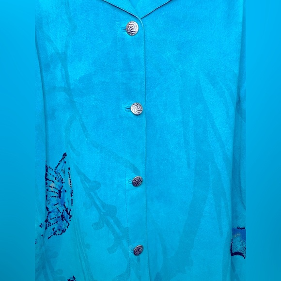 Chico's Suede Jacket Blue Southwestern Ornate Butterfly XL / Chico's size 3 - Picture 2 of 7